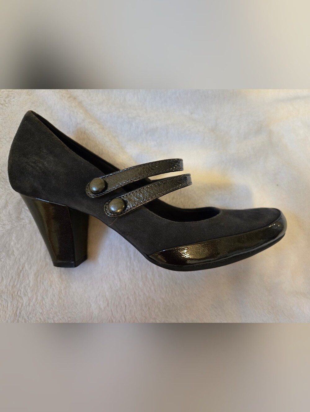 Clarks Black Mary Jane Chunky Heel with Dual Straps